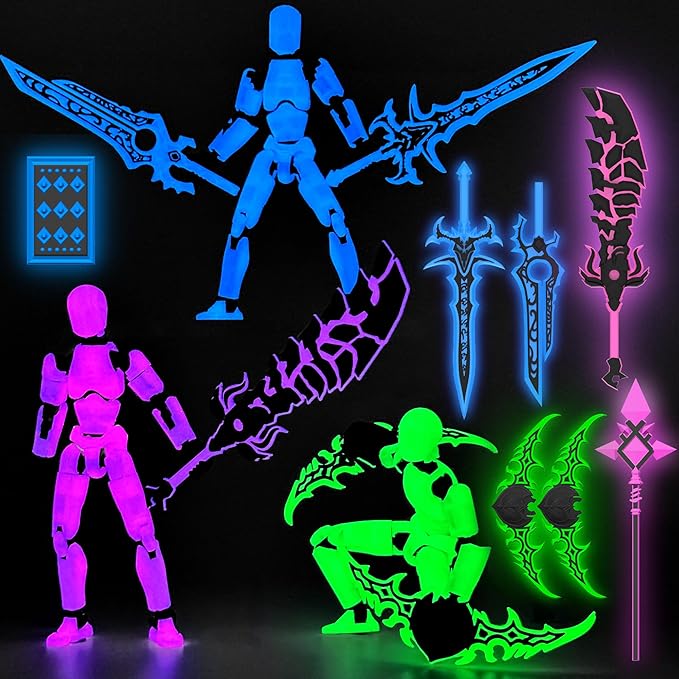 Glowing Titan 13 Action Figure Set Already Assembled, Dummy 13 3D Printed Action Figures with Weapons Accessories T Lucky Robo 13 Nova 13 Action Figures, Figura de acción 13 (3-Colors-A)