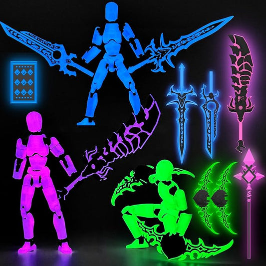 Glowing Titan 13 Action Figure Set Already Assembled, Dummy 13 3D Printed Action Figures with Weapons Accessories T Lucky Robo 13 Nova 13 Action Figures, Figura de acción 13 (3-Colors-A)