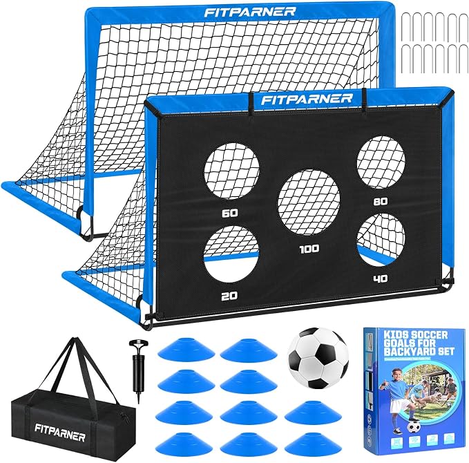Soccer Goal,Backyard Soccer Goals for Kids 2 Pack,4x3/6x4 FT Portable Toddler Soccer Nets with Target,Ball & Cones,Soccer Training Equipment for Kids Youth Outdoor Games,Sports,Play