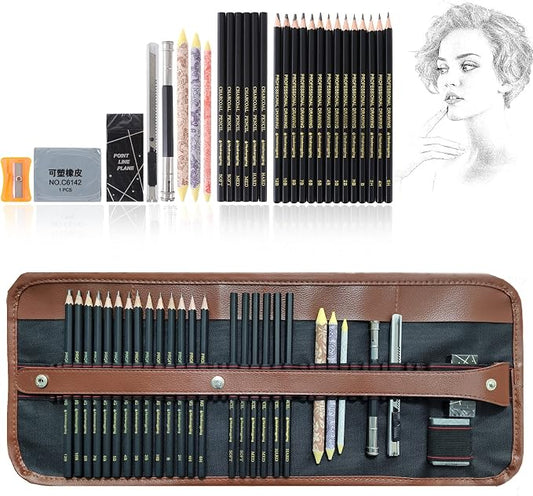 Heshengping Drawing Pencils Sketch Pencil Art Supplies Set for Adults beginners Professional Sketching Art Graphite Charcoal Blending Stump Pencils kit
