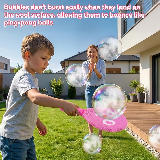 Racket Fog Bubble Machine, Rechargeable Electric Smoke Bubble Machine with 2 Rackets, Magic Bubble Maker with Colorful Lights & Music, Interactive Paddle Game for Kids, Outdoor Party, Beach, Summer