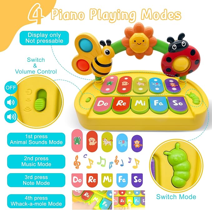 Baby Piano Toys 6-12 Months Light Up Music Keyboard 6 9 12 18 Month Old Baby Toys with 4 Modes, Infant Educational Learning Toys for Girl, Small Musical Piano for Babies 1 Year Old Boys Girls Gift