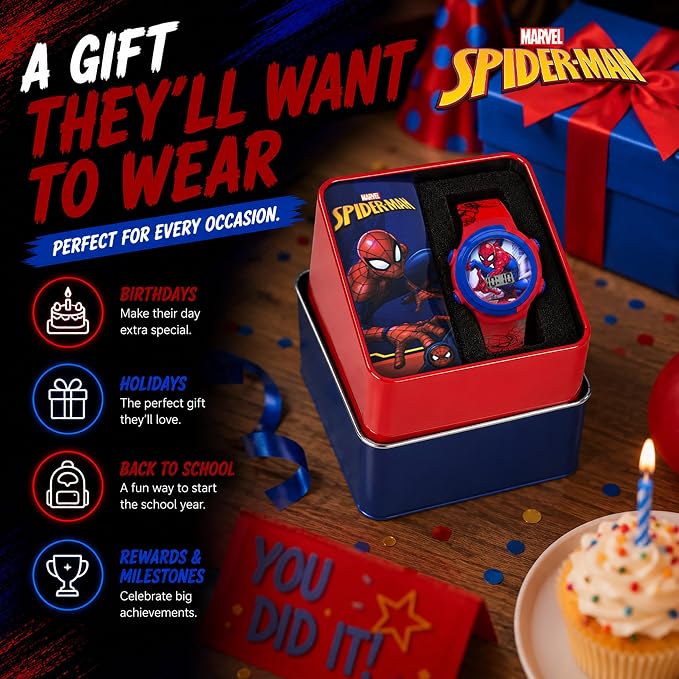 Marvel Spider-Man Kids Watches – Digital Display, Interactive Features, Adjustable Strap, Vibrant Spider-Man Graphics, Durable for Active Kids