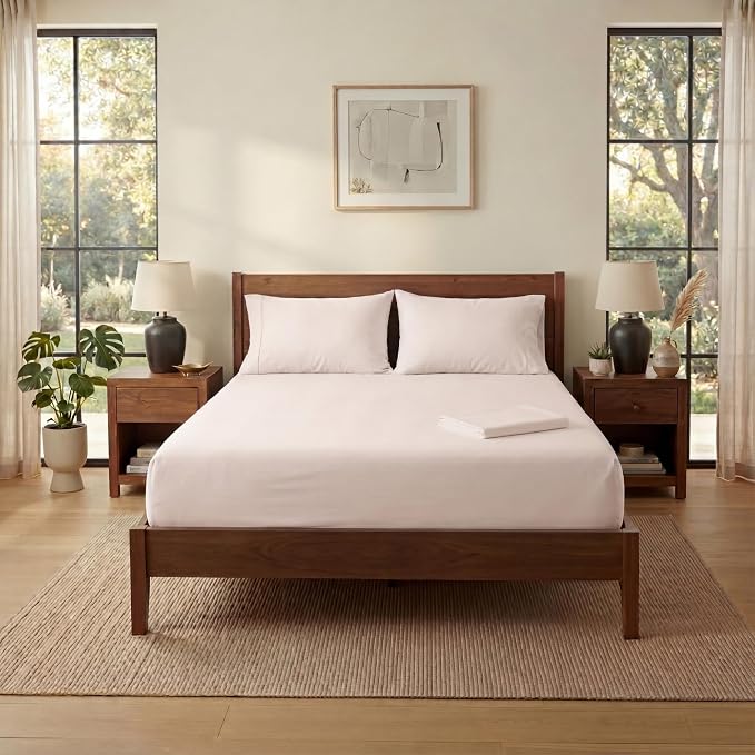 Full XL Size Sheets Set, 4-Piece Premium Egyptian Long-Staple 100% Cotton Bedding Set, Single-Ply Luxury Sateen Weave Hotel Quality Sheets, Soft & Breathable, 15” Deep Pockets, Blush Pink