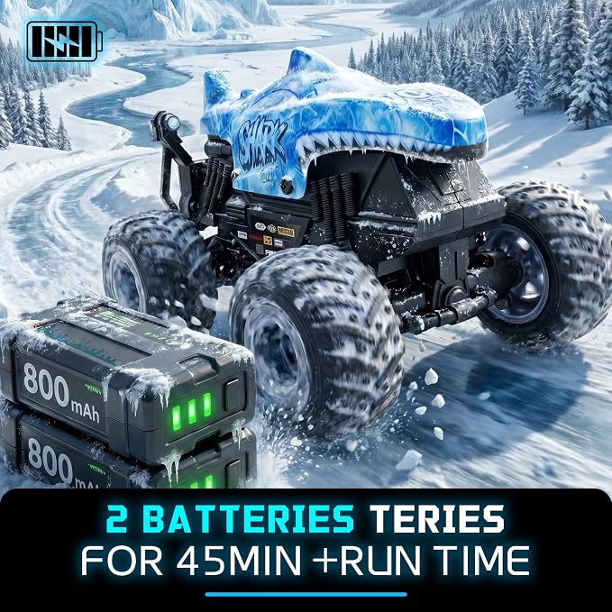 BEZGAR 1:20 Monster Truck Toys, 360°Stunt RC Cars with 2 Batteries, Rotation Monster Trucks with Music and Lights, Remote Control Car for Boys 4 5 6 7 8 9 Years Old (Ice Blue)