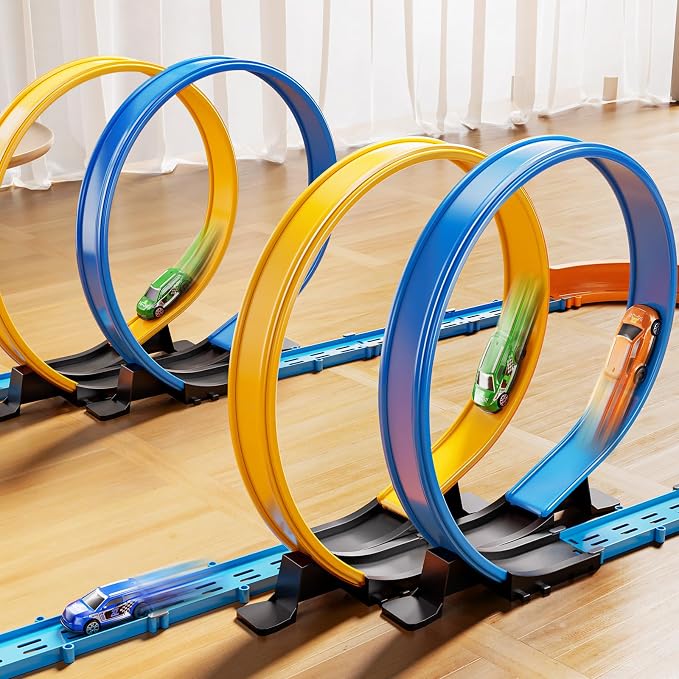 MSKOLER Car Race Track Sets for Kids 3 4 5 6 7 8 9 Years Old - Toy Car Track Set for Boys 3-5 6-8 8-12, Competitive Racing Game with 4 Small Cars, Boys Toy, Gifts Toys Cars for Toddlers Girls 3-8