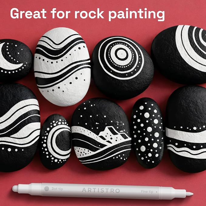 ARTISTRO 12 White Dual-Tip Acrylic Paint Markers – Paint Pens Set with Dot & Fine Tips for Fabric, Rock, Glass, Wood, Coloring Books – Arts & Crafts Gift – Classroom Must Haves & School Supplies