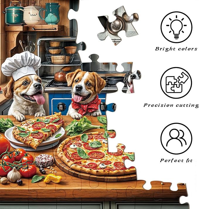 Funny Dog Pizza Jigsaw Puzzle, 1000 Piece Puzzle for Adults, Food Kitchen Puzzles, Animal Pet Lover Challenging Puzzles, Interlock Perfectly No Dust, Gifts for Mother's Father's Day