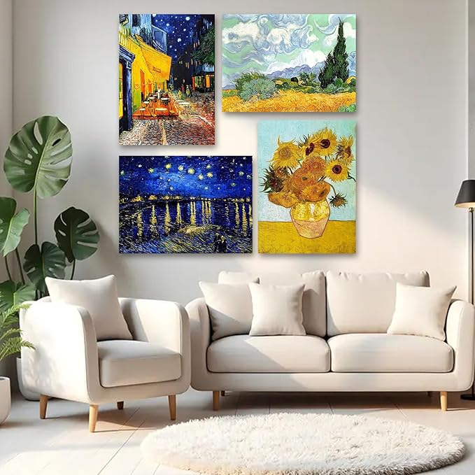 Paint by Numbers Kit for Adults Kids, 4 Pack Van Gogh Adults Paint by Numbers Kits,Number Artist Flowers and Plants Without Frame DIY Acrylic Oil Painting Number Kits for Home Wall Decor Gifts 12x16in