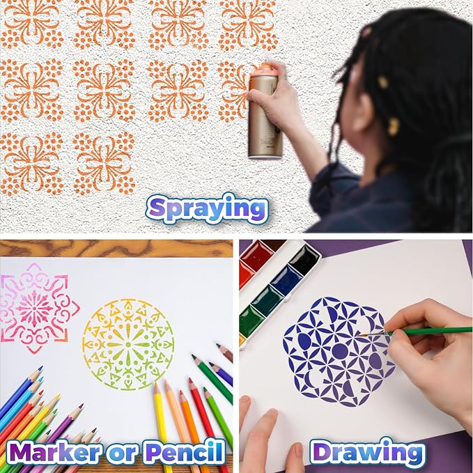 20 Pcs 4x4'' Mandala Stencils for Painting on Wood, Floor, Wall, Tile Fabric, Reusable Furniture Stencils Painting Template Mandala Template for DIY Rock Art Projects Decoration