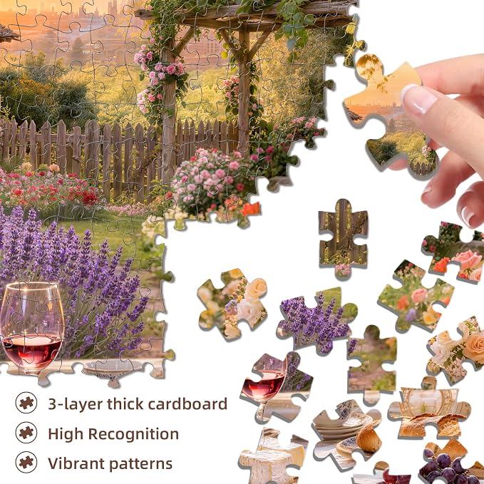 Cottage Garden Wine Puzzles for Adults 1000 Pieces,Challenging Jigsaw Puzzles for Adults,Difficult Impossible Puzzle for Family Game Night,Puzzle with Letters on Back,Recycled Paper Jigsaw Puzzle