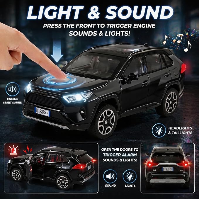 Model Car 1/32 Toy Car Alloy Diecast Collectible Model with Light and Sound Toy Vehicle for Boys Kids Toddler Gift Black car