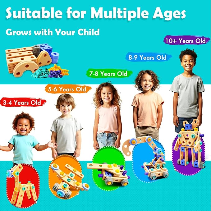 Kids STEM Building Toys For Ages 3-5 4-6 4-8 5-7 6-8 Years Old Boy Birthday Gift,101 Pcs Preschool Educational Construction Toys Tools Set With Drill,Toddler Design Drill Screw Toys (blue101)