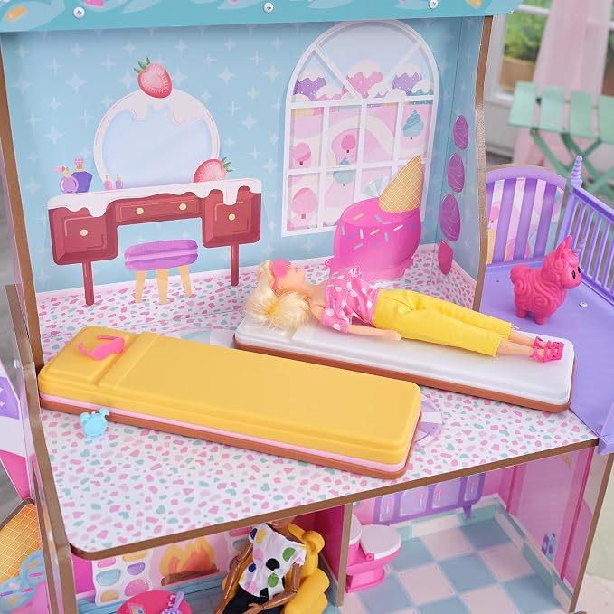 KidKraft 20242 Wooden Doll House Candy Castle Toy Set with Unicorn Llama Figure and Ice Cone Lift for Dolls, Toy for Children from 3 Years