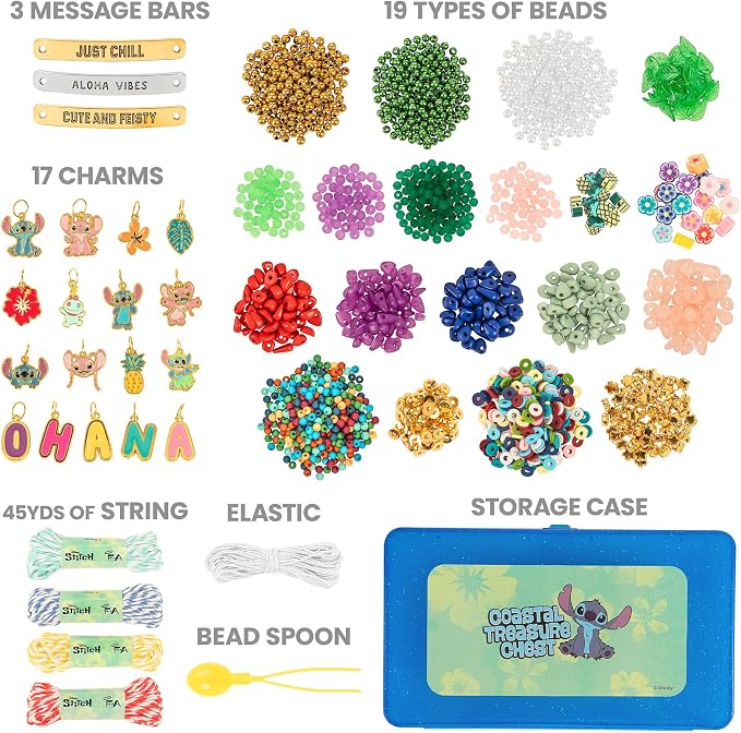 Fashion Angels Disney Stitch Coastal Treasures Jewelry Design Super Set, Includes Shell-Shaped Tray, Enamel Charms & More, DIY Creative Making Kit for Kids