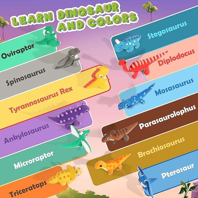 Air Dry Clay Kit - Dinosaur Theme, Modeling Clay for Kids, DIY Magic with Sculpting Tools and Tutorials, 12 Boxes Molding Clays, Ultra Light, Soft & Non-Sticky, Arts and Crafts Gift for Kids