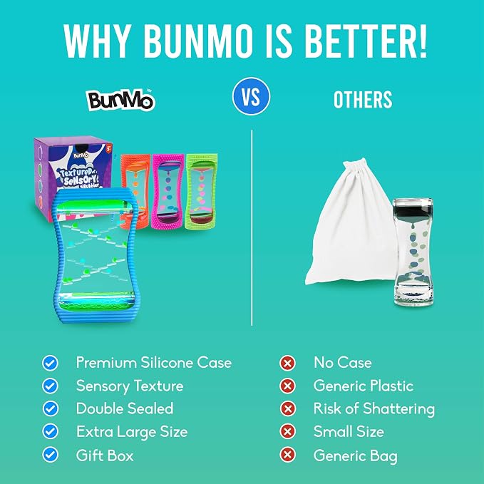 BUNMO Liquid Motion Bubbler Large Sensory Toy for Kids & Adults 4 Pack – Gentle Fidget Toy – Stimulating Visual Sensory Experience – Colorful Bubble Fidget Timer for Desk & Travel
