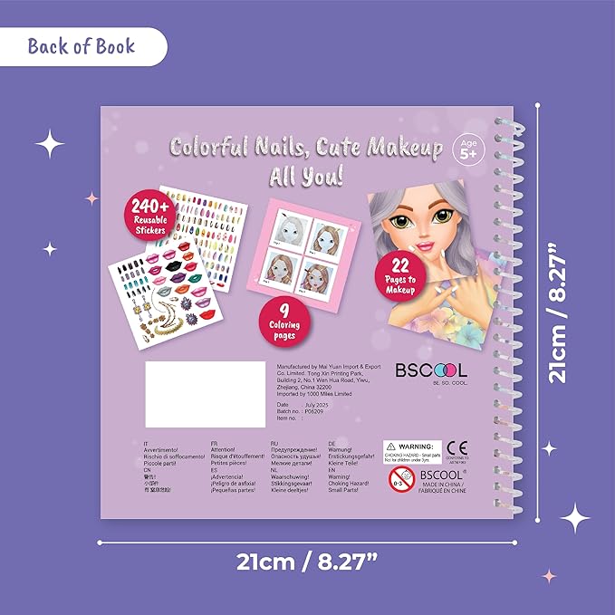 BSCOOL Drawing, Coloring & Sticker. Nails & Makeup Dress Up Sticker Book with 240+ Removable Stickers. Endless Nail Design and Makeup Combination for Kids Ages 4 and Up. Gift for Girls