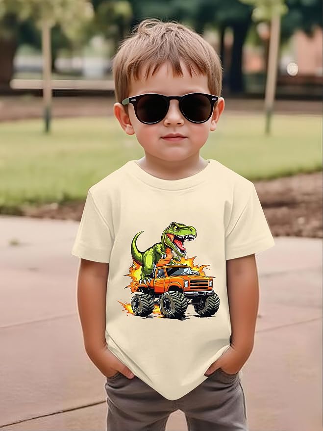 Lovekider Cotton Shirt for 3-6T Boys Truck Dinosaur Toddler Kids T-Shirt Short Sleeve Excavator Construction T-Rex Tee Shirts