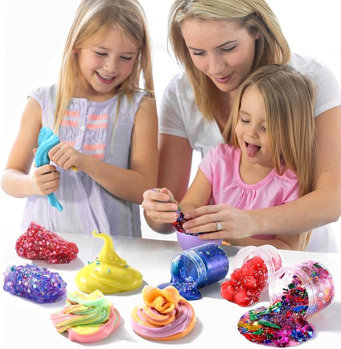 Confetti Slime Kit, Sparkling Slime Making Kit, DIY Craft Set with Clear Glue, Colors, and Decorations, Ages 6+