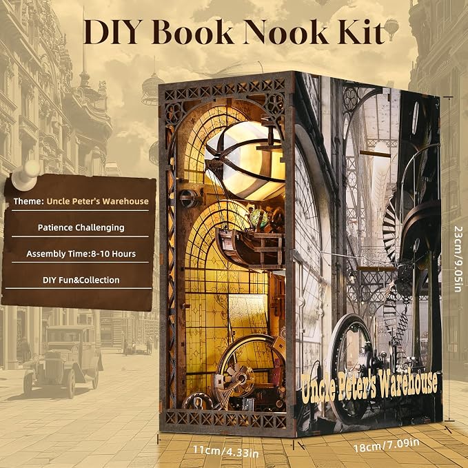 Book Nook Kit, DIY Miniature House Dollhouse Kit 3D Puzzle for Adults | Booknook Bookend Bookshelf Decor Tiny House Model Build with Airship Diorama, Gifts for Family and Friends