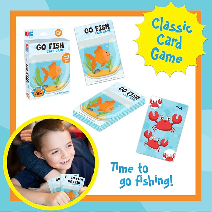 University Games Go Fish Card Game - Jumbo Size, Colorful Animal Cards for Kids Ages 4 and Up, Fun Family and Educational Game