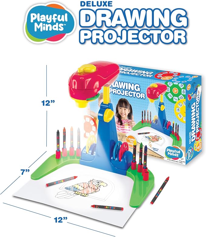 Thin Air Brands Drawing Projector for Kids 3 & Up, Preschool Tracing Projector Kit Includes 32 Animal Drawings on 4 Sturdy Discs, 8 Crayons & 1 Pad of Drawing Paper for Fun Play-Based Learning
