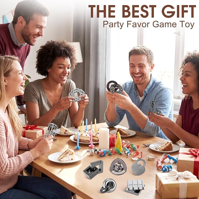 Wettarn 9 Pcs Metal Brain Teaser Puzzles 3D Steel Puzzle Set for Adults IQ Logic Challenge Disentanglement Unlock Interlocking Games Smart Logic Test Toys for Adults Mind Challenge(Engaging Style)