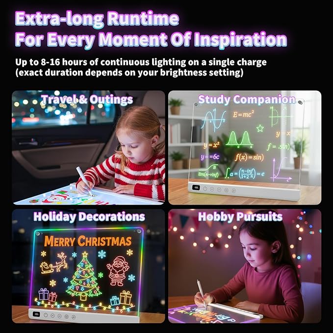 Led Drawing Board with 13 Light Effects, 16" Rechargeable Glow Doodle LED Note Board with Colors, Neon Light Up Drawing Tablet Gifts for Kids for Easter Birthday Christmas Gift Ideas