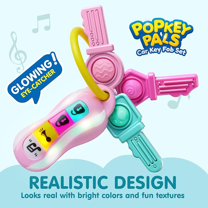 JOYIN Baby Car Keys Teether - Toddlers Sensory Learning Toy w/Music & Lights - Musical Toys for Travel - Birthday Gifts for Baby Age 10+ Months