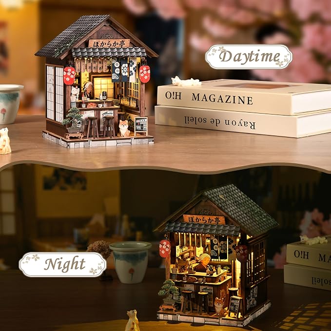 ISSEVE Japanese Izakaya Booknooks Kit for Adults Book Nook Miniature House | Bookshelf Insert Decor, 222Pcs, 3-5 Hrs Build, 3D Wooden Puzzle, Book ends Decor, DIY Crafts, Book Lovers Holidays Gifts