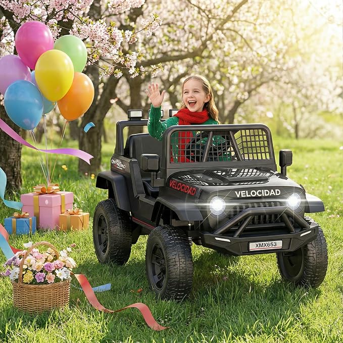 Hikole 12V Electric Car for Kids Ages 4-8 w/Parent Remote, Battery Powered Truck Toys Gift for Toddler Boys Girls, Spring Suspension, Safety Belt, Music Player, 3 Speeds, Bright LED Light, Black | Parent Remote, Spring Suspension, 3 Speeds, Music Playe...