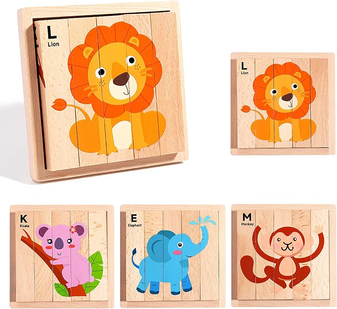 4 in 1 Montessori Wooden Puzzle Toy for Toddlers Ages 2 and Up – Educational Toys for Kids, Toddler Puzzle Toy for Early Learning & Fine Motor Development-Animal