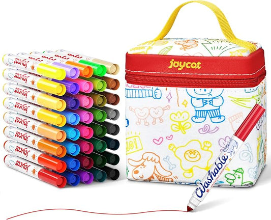 JoyCat 40 Colors Washable Markers Mega Pack, Deluxe Art Set with DIY Coloring Fabric Bag, Portable Broad Line Markers for Kids, Creative Art & Crafts Gift for Boys Girls Ages 4-12