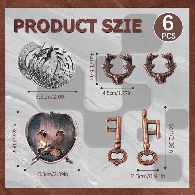 Joyeee 6 Pcs Brain Teaser Metal Wire Puzzles, Mind IQ Test Unlock Toy, Interlock Challenge Puzzle Game Educational Toy Gift for Boys Girls Teens Adults, #B