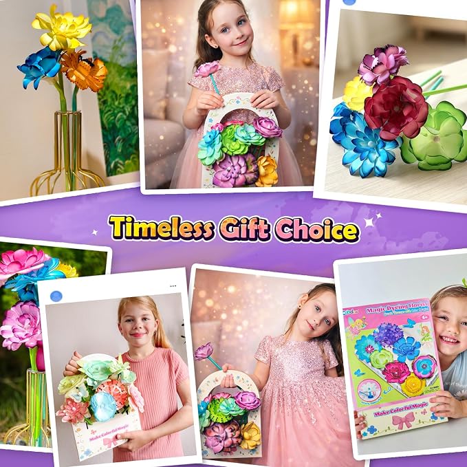 Coodoo DIY Flower Craft Kits, Magic Dyeing Florist Bouquet Maker Art Supplies Arts and Crafts for Kids Ages 4-6 4-8 8-12, STEM Montessori Toddler Kids Toys Birthday Easter Gifts for Girls Boys