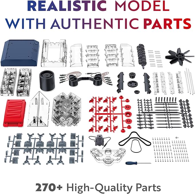 Playz V8 Combustion Engine Model Kit that Runs - Build Your Own STEM Mini V8 Model Engine Kit for Adults & Kids Age 12+, Visible V8 Mini Engine Kit that Works for Adult w/ 270 STEM Parts