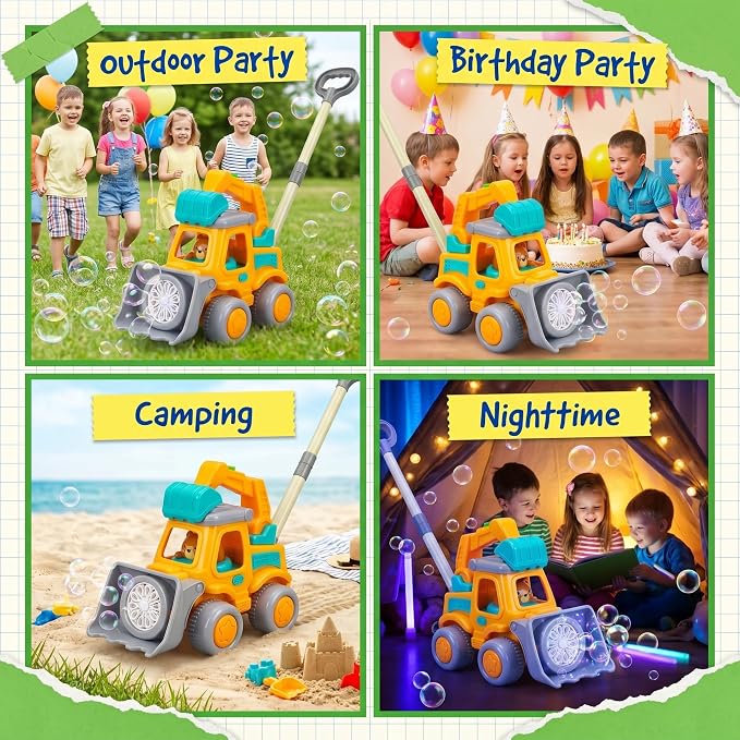 Automatic Bubble Machine for Toddlers,Construction Truck Bubble Lawn Mover W/Light,Bubble Maker Blower Toys for 3 4 5 6 Year Old Boy Girl Kids,Summer Outdoor Pool Backyard Toys for Birthday Party