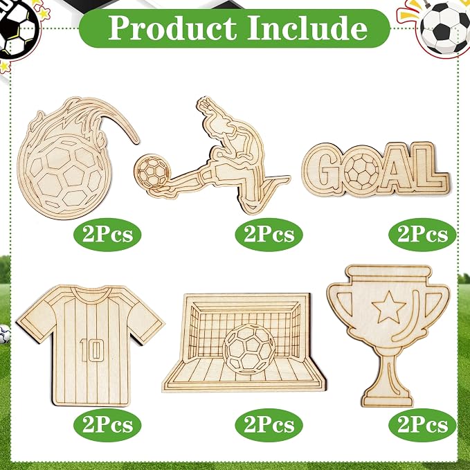 Xvvti 12PCS Soccer Party Favors- DIY Soccer Wood Painting Kits with Art Supplies – Fun Thank You Gifts, Birthday Party& Goodie Bag Stuffers