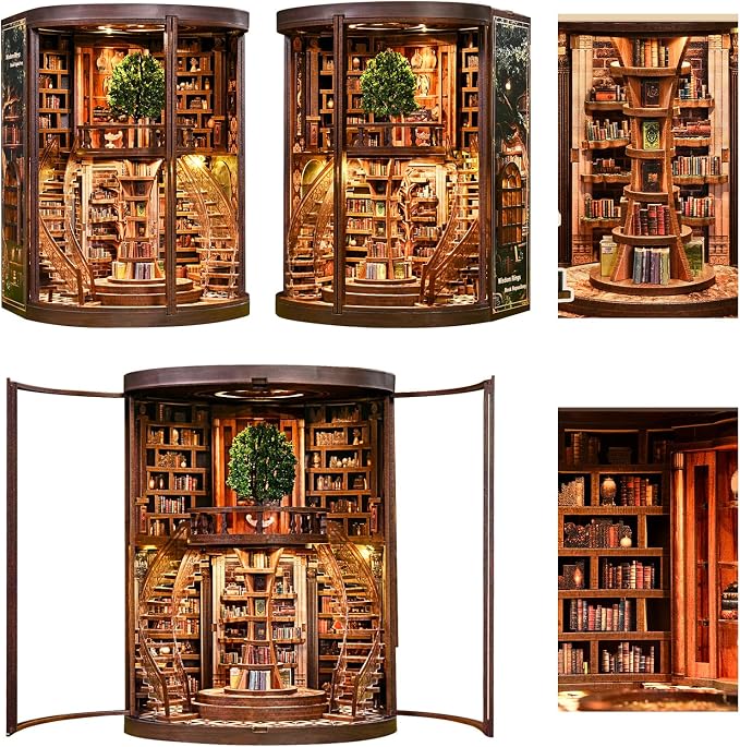YSWOOD WORLD Miniature House Kit, Miniature Kit, Dollhouse Kit, Model Kits Craft Kits for Adults Teen, Mini House Kit for Birthday Father's Day, Wisdom Rings Book Repository