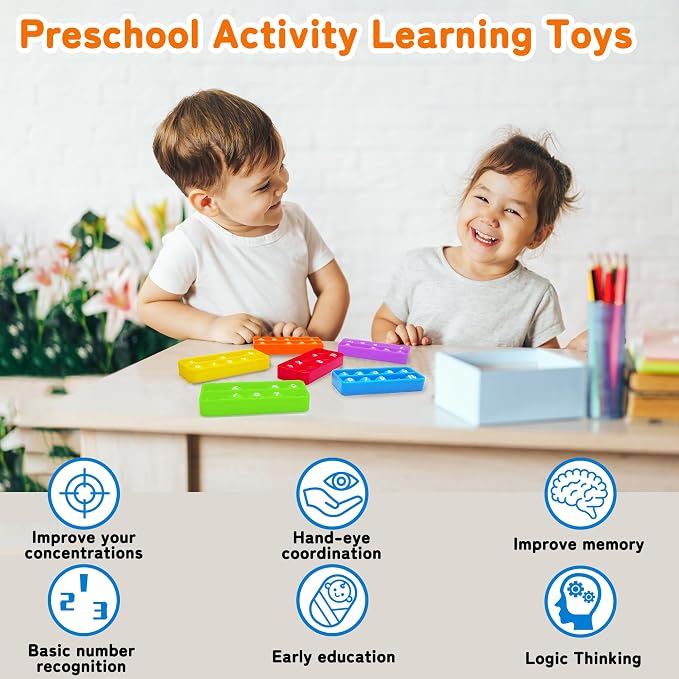 Ten Frame Pop Board, Fidgets for Classroom, Quiet Sensory Toys Bubble Poppers, Pop for Counting Math, Focus Tools for Kids, Montessori Educational Toy Gift for Kindergarten (Set of 6)