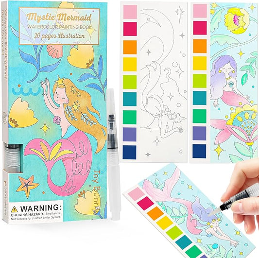 JCREN Watercolor Painting Books, Pocket Watercolor Painting Coloring Kit, Paint with Water Bookmarks Travel Activity Party Favors for Kids Toddlers Gifts for Boys and Girls