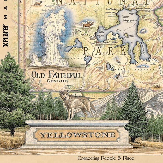 Yellowstone National Park Map Cardboard Jigsaw Puzzle - 1000 Pieces, Hand-Illustrated - Educational, Family Activity, Ages 8+, Includes Poster - 25.4 x 19.8