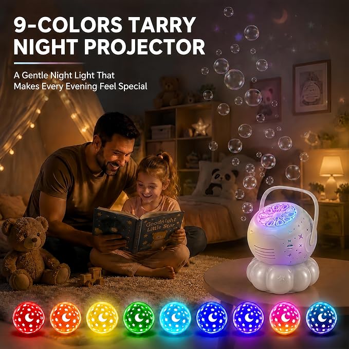 Bubble Machine for Kids, 3-in-1 Rechargeable Bubble Maker with 7 Night Light Star Projector, 30000+ Bubbles/Min, 600ml Large Capacity Electric Bubble Blower Toy for Weddings, Birthday Parties