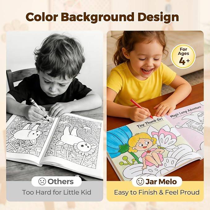Jar Melo Dinosaur & Princess Coloring Books Set for Kids Ages 4–8, 2 Pack Fun & Learning Activity Books for Kids, Includes Colorful Backgrounds, Stickers & Reward Certificate