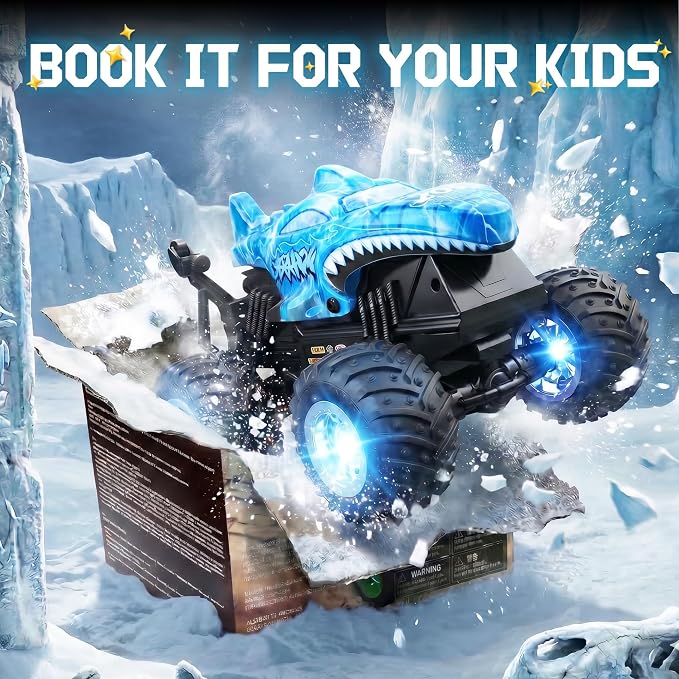 BEZGAR 1:20 Monster Truck Toys, 360°Stunt RC Cars with 2 Batteries, Rotation Monster Trucks with Music and Lights, Remote Control Car for Boys 4 5 6 7 8 9 Years Old (Ice Blue)