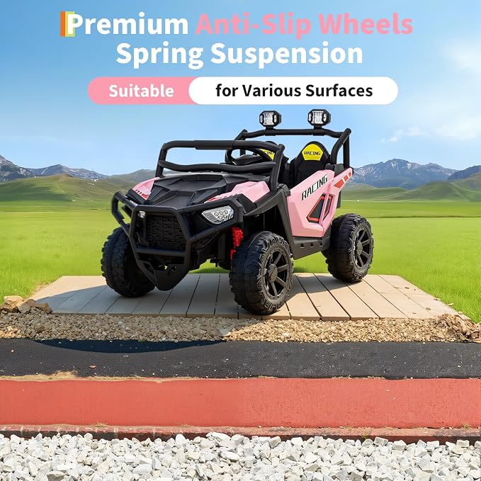 Garvee 24V Ride On Toys for Big Kids, 2 Seater Electric UTV Car with Remote Control, 4-Wheeler Suspension, Soft Start, 3 Speeds, Led Lights, Bluetooth, Ride on Truck Kids 2-8 Years