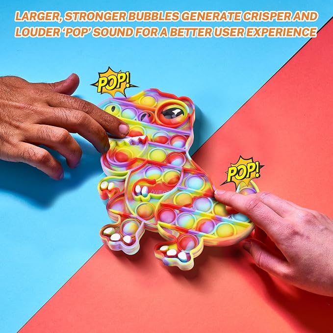 Dinosaur Pop Fidget Toy for Travel, Home, Classroom, Kids & Adults Silicone Stress Relief Sensory Toy, Dual-Sided Educational Bubble Toy for Fine Motor Skills, Focus, Anxiety Reduction (Rainbow)
