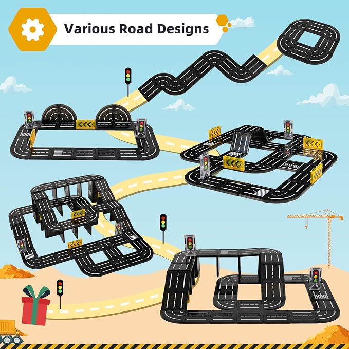 Aukit Magnetic Tiles Road Expansion Pack, Magnetic Building Blocks Construction Toys for 3+Year Old Boys Girls, Kids Toy Montessori Toys for Toddler.