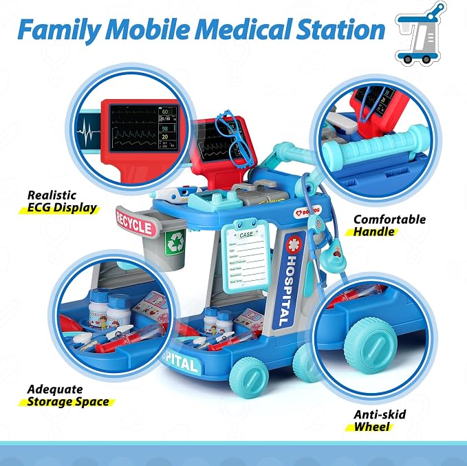 Liberry Doctor Kit for Toddlers Ages 3 4 5, Pretend Kids Doctor Playset with Cart, Costume and Stethoscope, Role Play Medical Toys Birthday Gift for Girls Boys (Green)